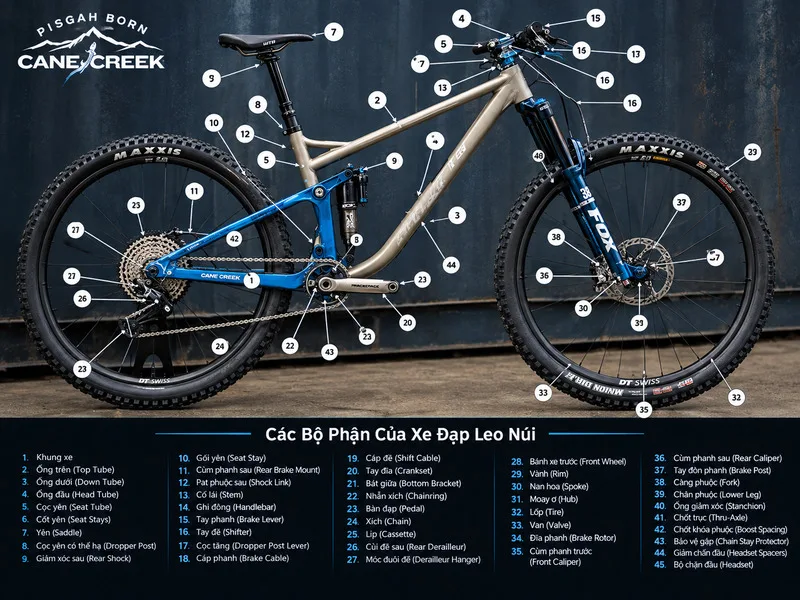 Mỗi bộ phận trên mountain bike như khung, phuộc, phanh và lốp đều ảnh hưởng đến khả năng vận hành.